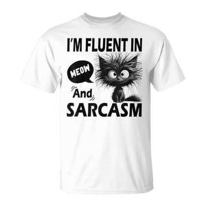 Camiseta con estampado de gato para mujer, ropa informal, Im Fluent In Meow And Sarcasm - Product Image 3