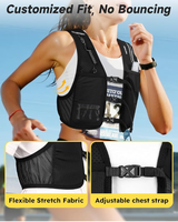 Sac à dos d'hydratation 5L avec deux flacons souples de 1500 ml, sac de course réglable avec sangle de poitrine, léger, pour marathon, cyclisme, randonnée