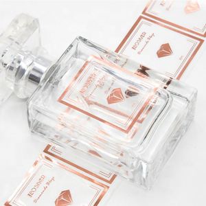 สติกเกอร์ฉลากน้ำหอมใสพิมพ์ลายฟอยล์สีโรสโกลด์แบบมีกาวในตัว วัสดุไวนิลใส สำหรับเครื่องสำอางและน้ำหอม พร้อมโลโก้ - Product Image 3
