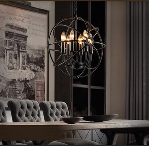 Lampadario Vintage in Ferro, Lampada a Sospensione Rustica in Metallo con Lampadina LED a Candela, Lampada da Soffitto per Interni con Decorazione Sospesa - Product Image 3