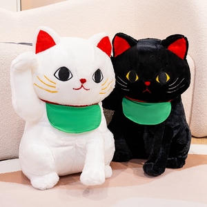 Vente chaude en peluche noir et blanc chat chanceux Animal en peluche décoration de la maison enfants cadeau doux blanc chat chanceux poupée - Product Image 2