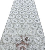 Nouvelle dentelle française scintillante 2026, tissu en dentelle filetée orné de sequins et de perles, matière glamour pour robe de soirée pour femme