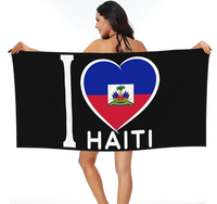 Serviette de plage super absorbante avec drapeau haïtien, serviette en microfibre à séchage rapide avec drapeau national haïtien pour les activités de plein air