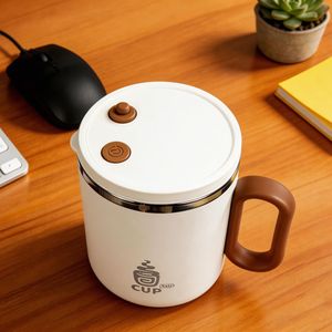 Electric Stirring Cup 304 Stainless Steel With Lid Double Layer Anti Scalding Office Coffee Mug With Handle White - Product Image 4