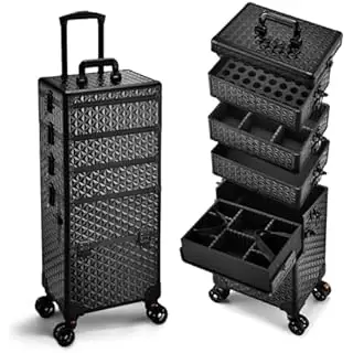 Professional rolling makeup box with wheel 4 in 1 makeup trolley  cosmetics train box makeup car travel trolley with keys