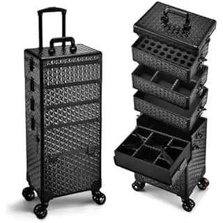 Professionele Rollende Make-Up Doos Met Wiel 4 In 1 Make-Up Trolley, Cosmetica Treindoos Make-Up Auto Reizen Trolley Met Sleutels