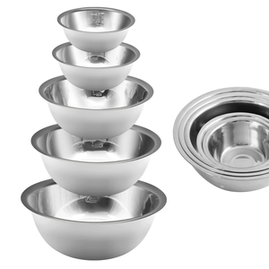 Juego de cinco piezas de cuencos mezcladores de acero inoxidable con tazón graduado para ensalada, tarro y tazón para aderezos de paredes gruesas - Product Image 1