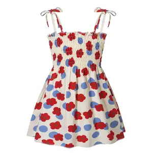 Bio-Baumwolle Mädchen Kleid Blumen druck Sommerkleid Rüschen riemen Prinzessin Sommerkleid für Kleinkind Baby Mädchen