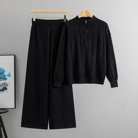 Ensemble décontracté en maille ample pour femme, style coréen, nouvelle collection automne/hiver 2026, pull anti-plis à demi-zip et pantalon large, deux pièces