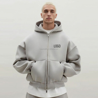 Sudadera con capucha gris de 500 g/m² de alto gramaje, corte oversize holgado, hombros caídos, doble cremallera, de Strategic Source Factory, OEM, ODM, marca privada, venta al por mayor