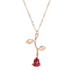 <span class=keywords><strong>Collana</strong></span> con Ciondolo a Forma di <span class=keywords><strong>Rosa</strong></span> <span class=keywords><strong>Rossa</strong></span> in Lega di Zinco ZRM, Oro/Oro <span class=keywords><strong>Rosa</strong></span>/Argento/Rosso, Gioielli da Donna, Stile Romantico, Regalo per Anniversario - Product Image 1