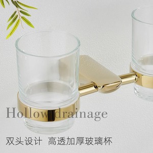 Soporte de vidrio estándar para cepillos de dientes con base dorada, montado en la pared, para almacenamiento de pasta de dientes y cepillos en el baño. - Product Image 4