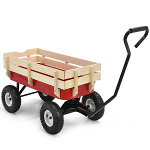 Chariot de jardin en bois pour enfants, chariot à pousser, outil, chariot de jardin en bois avec roues pneumatiques et panneaux en bois TC1812 - Product Image 3