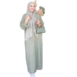 紫鳳OMEレディースカジュアルマキシアバヤローブ新作ファッション長袖ストレートモデストドレスナチュラル無地春夏 - Product Image 1