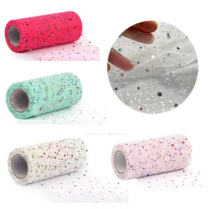 64Colors 15CM 6YARDS Width 25YARDS Length Glitter Dots shiny Sequin tulle fabric Roll for wedding Party decoration