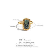 Bague rectangulaire en acier inoxydable rétro JINYOU 8303 avec pierre naturelle, plaquée or véritable PVD, texturée et ajustable
