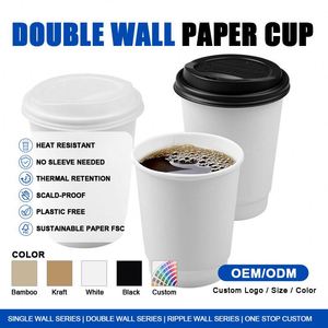 Gobelet en papier jetable à double paroi, multi-spécifications, avec logo personnalisé et couvercle en plastique, pour café, lait, thé, jus, vin - Product Image 2