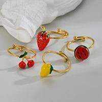 Anillo de Cereza con Esmalte de Colores Estilo Ins, Anillos de Frutas Personalizados de Acero Inoxidable
