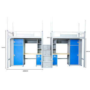 Camas <span class=keywords><strong>Bunk</strong></span> Duplas de Metal Modernas com Escrivaninha e Guarda-Roupa para Apartamento, Dormitório e Quarto Escolar - Product Image 3