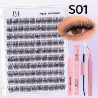 Extensions de cils en grappes tuftées segmentées faites à la main DIY, volume léger hybride 3D-5D, 12 rangées, en vison naturel doux, ensemble d'extensions en boîte personnalisée