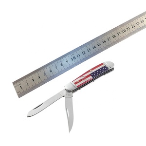 มีดพับ PH-2719 Edc 440C สแตนเลสสตีล ทำมือ แบบดั้งเดิม มีดพกพาสำหรับสุภาพบุรุษ ใบมีดคู่ขนาดเล็ก ลายธงชาติอเมริกา มีดทรัปเปอร์ - Product Image 3