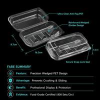 Contenitore in Plastica Trasparente PET per Alimenti con Coperchio a Cerniera, 3 Scomparti, Personalizzabile, per Asporto di Prodotti da Forno