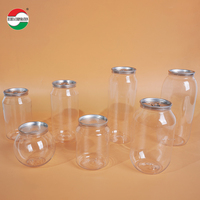Canette de boisson gazeuse en plastique PET transparente ronde de 250 ml, canette en plastique pour boissons froides avec couvercle facile à ouvrir en aluminium