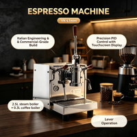 Mesin Espresso Italia dengan Tuas Pegas, Boiler 2.5L+0.3L, Kontrol Suhu PID, 0.1 ° C Precision, Tangki 3.5L, Pembuat Kopi untuk Kafe
