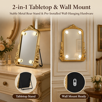 Miroir vintage avec 4 ampoules, miroir de maquillage éclairé à couleur de lumière réglable, commande tactile, miroir mural ou sur table