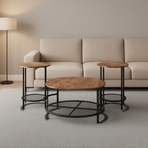 Ensemble de tables basses industrielles pour salon, 3 pièces, pieds ronds en métal, montage facile, pour maison, bureau, appartement, design moderne - Product Image 2