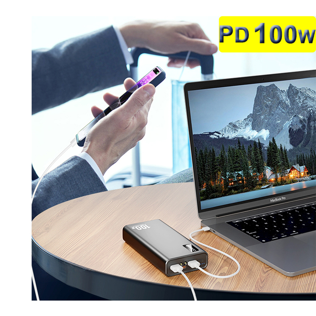 PSOOO Pd 100w Laptops Powerbank Station Fast Charging Portable Light Mini Charger Battery 20000mah Laptop Power Bank For Phone