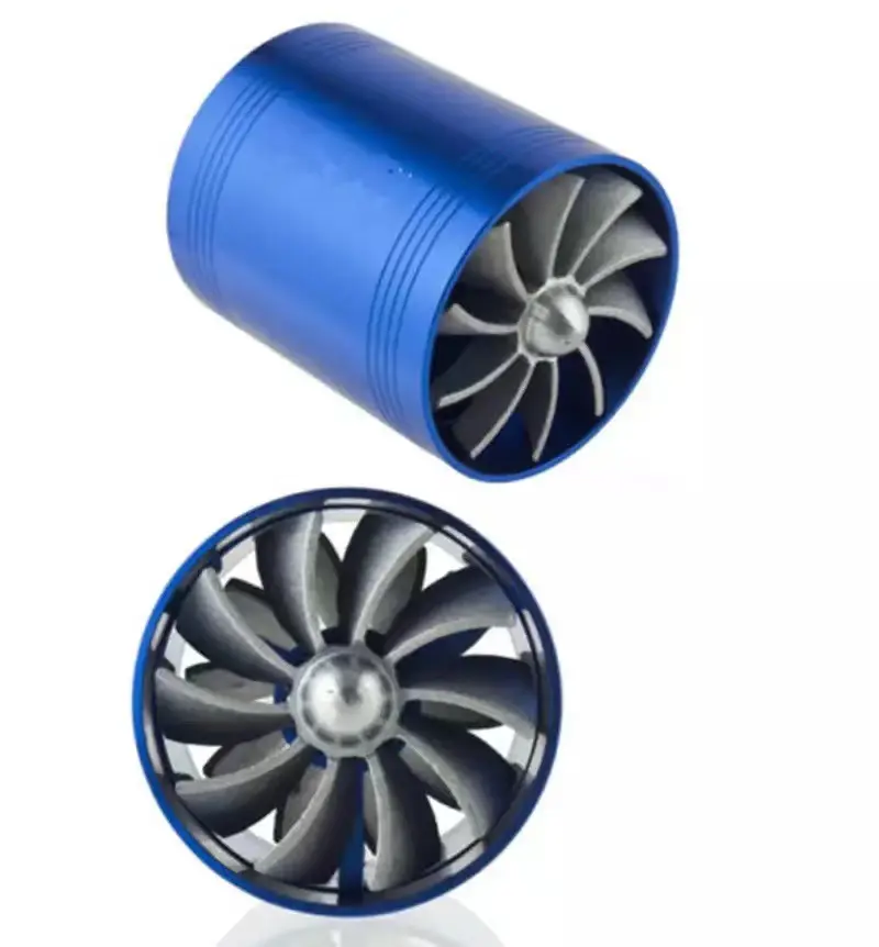 Dubbele Supercharger Auto Turbo Luchtinlaat Turbine Gas Brandstofbesparing Ventilator Turbine Met Enkele Propeller Voor 65-74Mm Luchtinlaat Slang