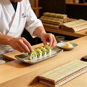 Esterilla de bambú rectangular para sushi, para uso doméstico y comercial, solo lavar a mano, opciones en blanco y verde - Product Image 1