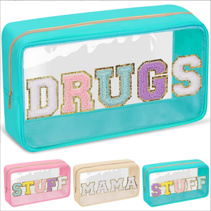 Bolsa de viaje de maquillaje de PVC impermeable de alta calidad, venta al por mayor, bolsa transparente con cremallera de chenilla, bolsa de cosméticos para <span class=keywords><strong>niñas</strong></span> con asa transparente - Product Image 5