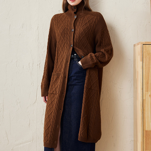 <span class=keywords><strong>Cardigan</strong></span> <span class=keywords><strong>Lungo</strong></span> Elegante Invernale Personalizzato 100% <span class=keywords><strong>Lana</strong></span> per Donna, Lavorazione a Maglia <span class=keywords><strong>Grossa</strong></span> Intrecciata, Apertura Frontale - Product Image 2