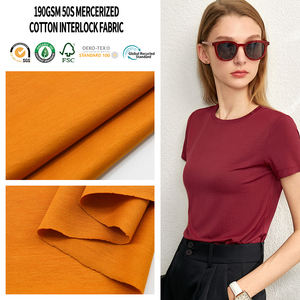 100% <span class=keywords><strong>coton</strong></span> biologique 50S Interlock mercerisé tissu <span class=keywords><strong>Jersey</strong></span> teint uni pour vêtements literie Textiles de maison écologique en Stock - Product Image 1