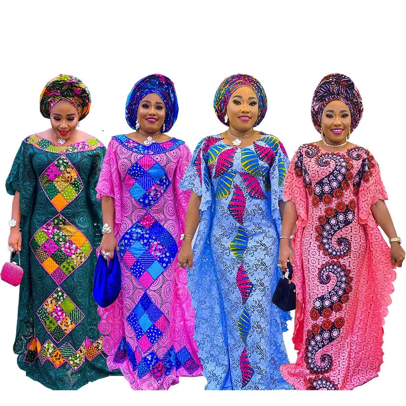 Afrikanische Spitzen kleider für Frauen Dashiki Modest Khimar Hijab Abaya Ankara Kaftan Robe Femme Abend Langes Kleid Afrika Mama Boubou