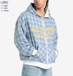 Fabricante de <span class=keywords><strong>Ropa</strong></span>, Sudaderas con Cierre Personalizadas para Hombre, Talla Grande, Gruesas, de Alta Calidad, con Doble Capa y Diseño a Cuadros - Product Image 1