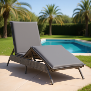 <b>Grey</b> PE Rattan Sun Lounger Powder Coated Steel <b>Frame</b> Outdoor Relaxation Contemporary Design Modern Patio Furniture - Product Image 2