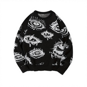 Pull en polyester tricoté décontracté pour homme, motif jacquard tendance avec logo frontal et yeux, anti-boulochage, manches longues, idéal pour l'hiver - Product Image 2