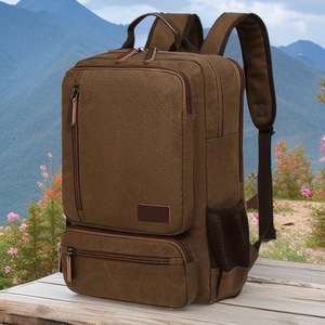 <b>Canvas</b> <b>Backpack</b> Zipper Large Capacity Multi-compartment Student Bookbag Durable Laptop Travel Daypack Waterproof Polyester - Product Image 1