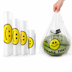 <span class=keywords><strong>Sac</strong></span> gilet en plastique recyclable <span class=keywords><strong>bleu</strong></span> avec impression de précision 'Thank You Have A Nice Day' pour l'emballage de courses, la vente au détail et les plats à emporter, avec poignée de transport - Product Image 3