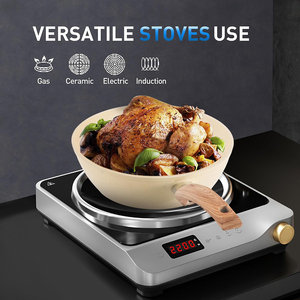 High Quality Ceramic Coated Non-Stick <b>Pots</b> Wooden Soft Touch Handle 12-Piece Beige Aluminum Induction Forged Cookware Set - Product Image 5