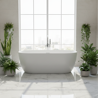 Baignoire romantique en acrylique blanche pour une personne, moderne, autoportante, portable, pour l'intérieur, avec douche, installation facile