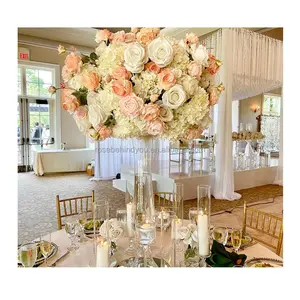 Large Peach Color Artificial Silk Rose Flower Ball Wedding Centerpieces Flower Ball For Centerpieces Wedding Rose
