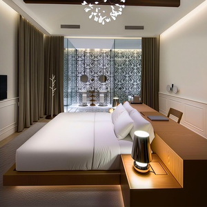 Eco Friendly Custom Fabric Resort Hotel Bedroom Furniture Wood Panel <b>Bed</b> <b>Frame</b> For Boutique Hotel Villa Apartment Use - Product Image 5