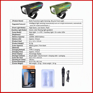 Lumière avant de vélo LED intelligente, capteur de lumière intelligent, lampe de vélo rechargeable par USB, étanche, lumière de cyclisme sur route et <span class=keywords><strong>VTT</strong></span> pour la nuit - Product Image 2