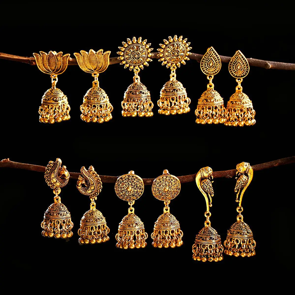 Vintage Goud Zilver Plated Bohemian Geoxideerd Etnische Nepal Traditionele Jhumki Jhumka Dangle Oorbellen