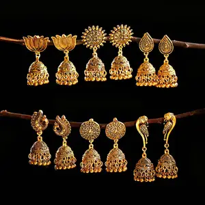 Vintage gold silver plated Bohemian Oxidized Ethnic Nepal Traditional Jhumki Jhumka dangle Earrings