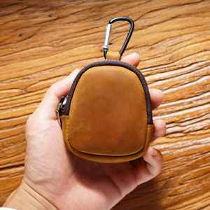 Coin <b>Purse</b> with Keychain Crazy Horse Leather <b>Small</b> Wallet Zipper Shell Bag Bluetooth Earphone Bag Key Bag - Product Image 1